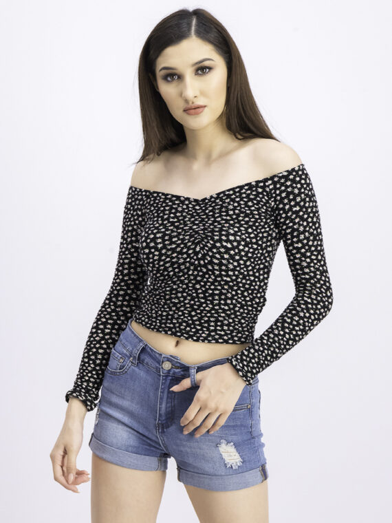 Womens Long Sleeve Floral Top Black Combo