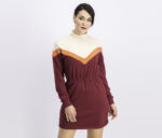 Womens Long Sleeve Mini Dress Beige/Maroon/Orange