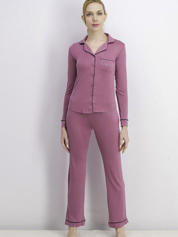 Womens Long Sleeve Sleepwear Set Mauve/Pink