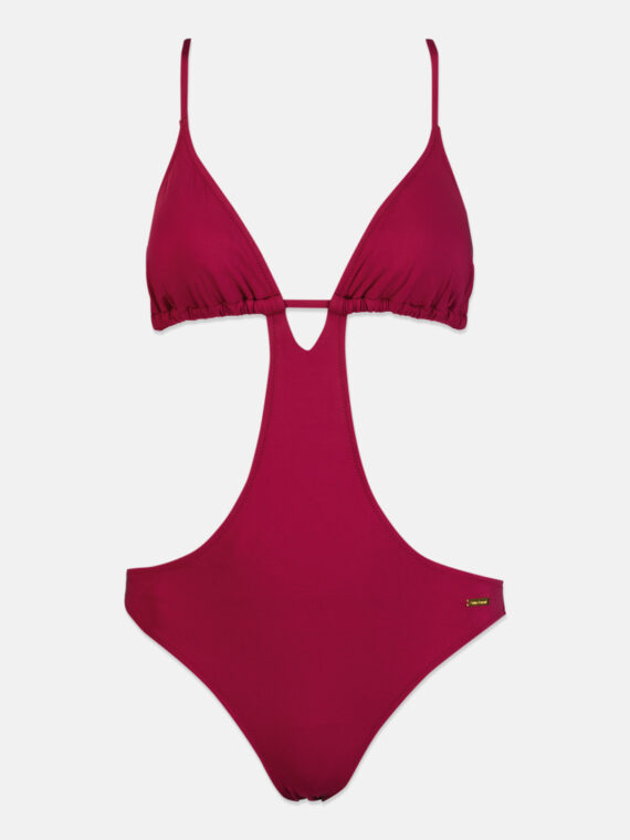 Womens Low Back One Piece Light Padded Non-wire Swimsuit Burgundy