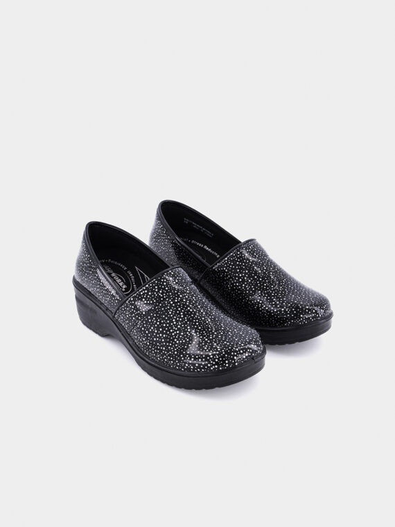 Womens Lyndee Slip On Resistant Clog Work Shoes Black Rain Drops