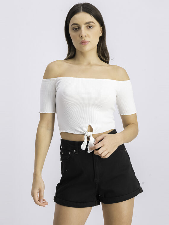 Womens Off-The-Shoulder Cropped Top White