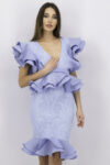 Womens Plunge Ruffle Detail Midi Dress Light Blue