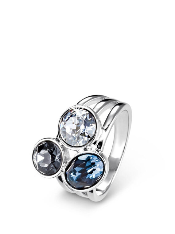 Womens Ring Decorated With Swarovski Crystals Silver/Blue/Gray