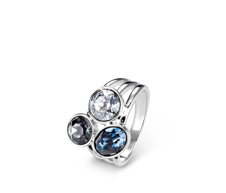 Womens Ring Decorated With Swarovski Crystals Silver/Blue/Gray