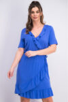 Womens Ruffle Jersey Dress Blue