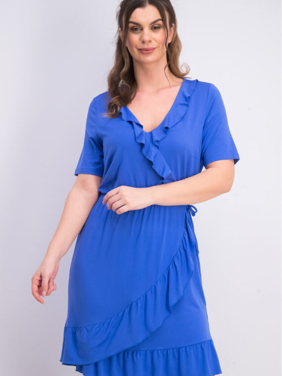 Womens Ruffle Jersey Dress Blue