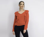 Womens Ruffle V Neck Blouse Red