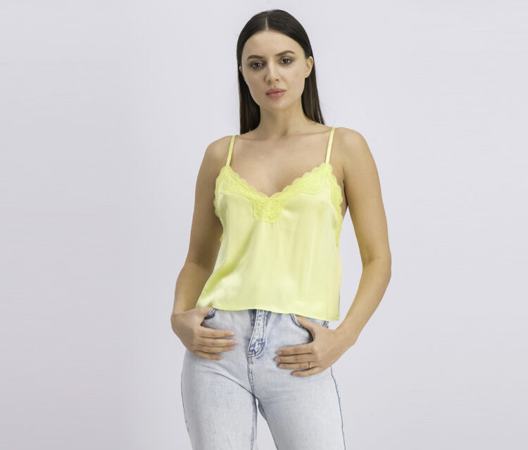 Womens Satin Lace Crop Top Yellow