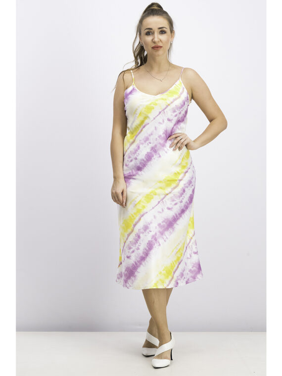 Womens Scoop Neck Satin Camisole Dress Purple/Yellow Combo