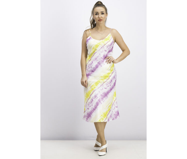 Womens Scoop Neck Satin Camisole Dress Purple/Yellow Combo