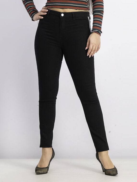 Womens Skinny Mid-Waist Jeans Black/Silver