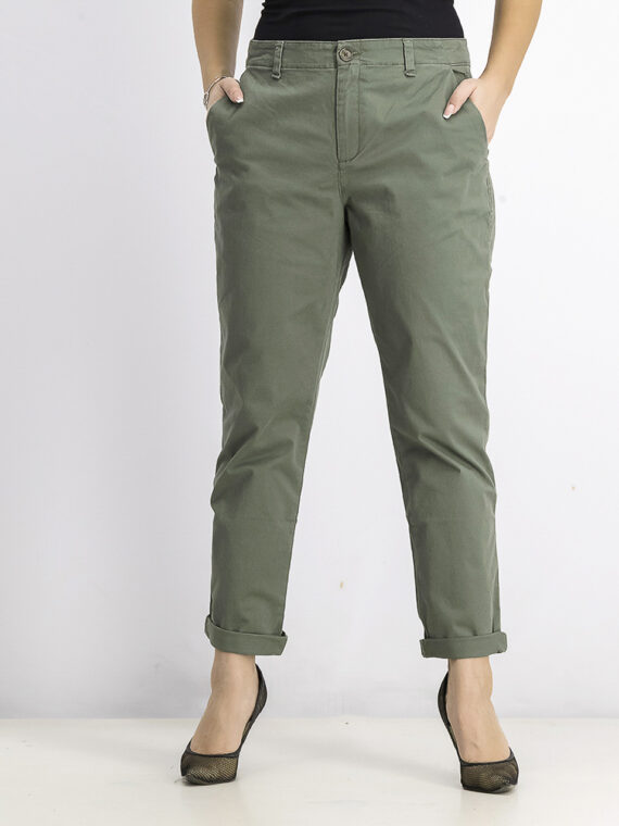 Womens Stretch Mid Rise Slim Fit Pants Olive Green