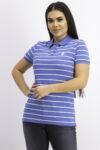 Womens Stripe Polo Shirt Royal Blue