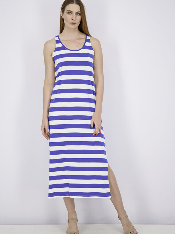 Womens Striped Maxi Dress White/Blue