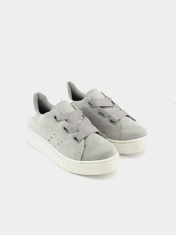 Womens Suede Lace-Up Sneakers Grey/White