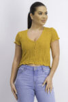 Womens V-Neck With Button Blouse Gold