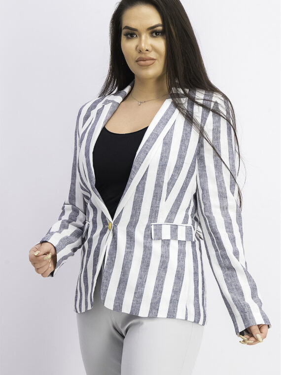 Womens Wide Stripe Linen Blazer Grey/White Stripe